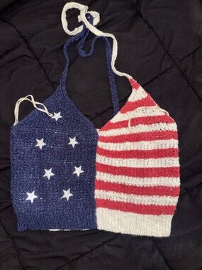 American Eagle Outfitters Red, White & Blue Crochet Halter Crop Top Set